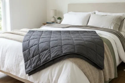 Folded weighted blanket ready for washing let's check how to wash it.