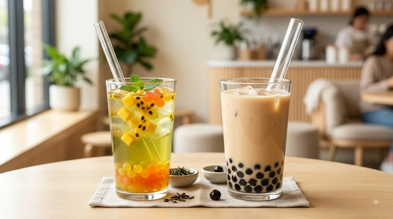 Babeltee and traditional bubble tea drinks compared side by side