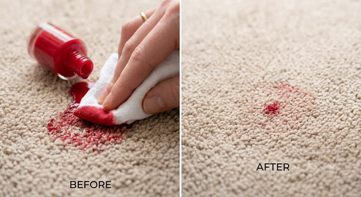 nail polish stain lifted from carpet after treatment