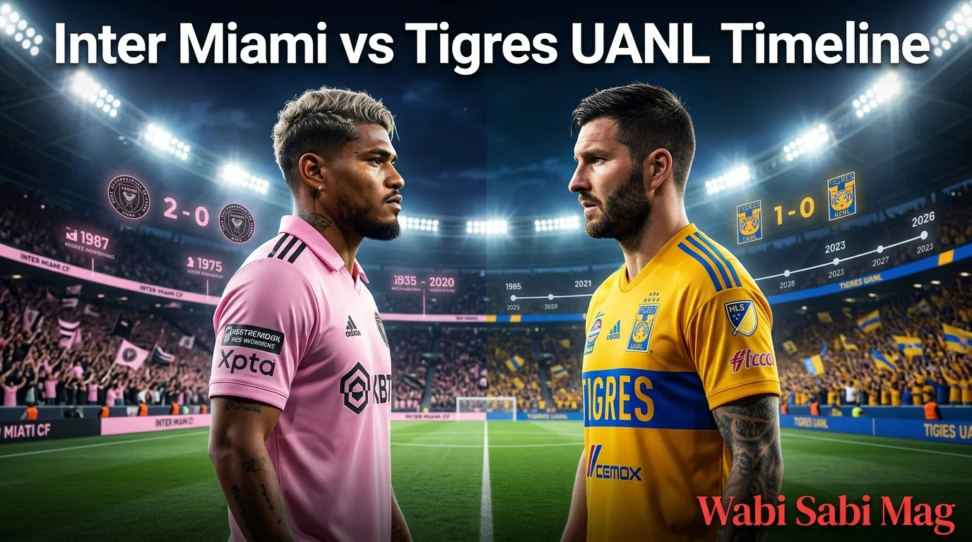 Inter Miami vs Tigres UANL timeline featuring players from both teams during a football rivalry match