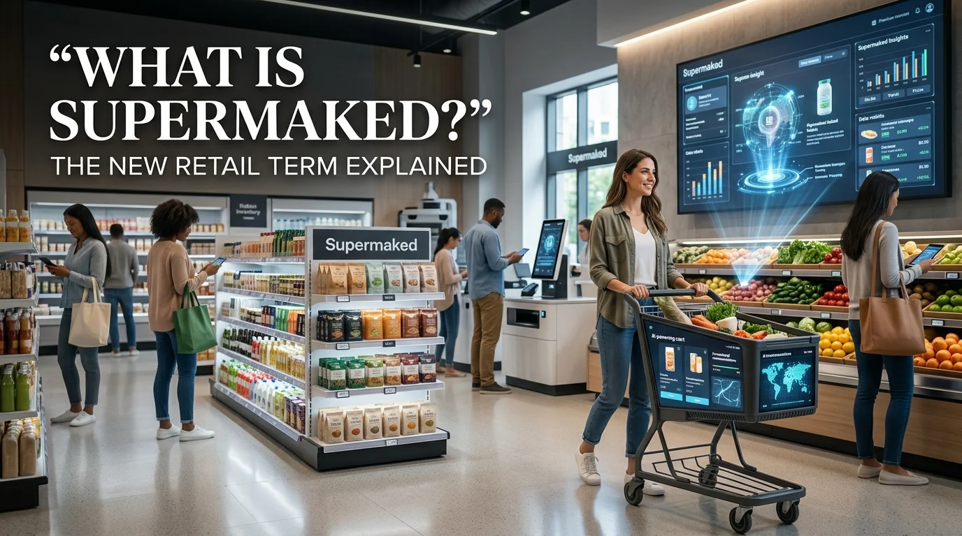 Supermaked meaning explained with futuristic smart supermarket technology