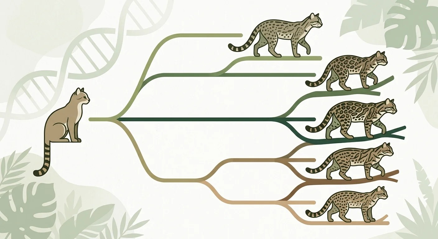 Simplified diagram illustrating five distinct tiger cat species identified through genetic research