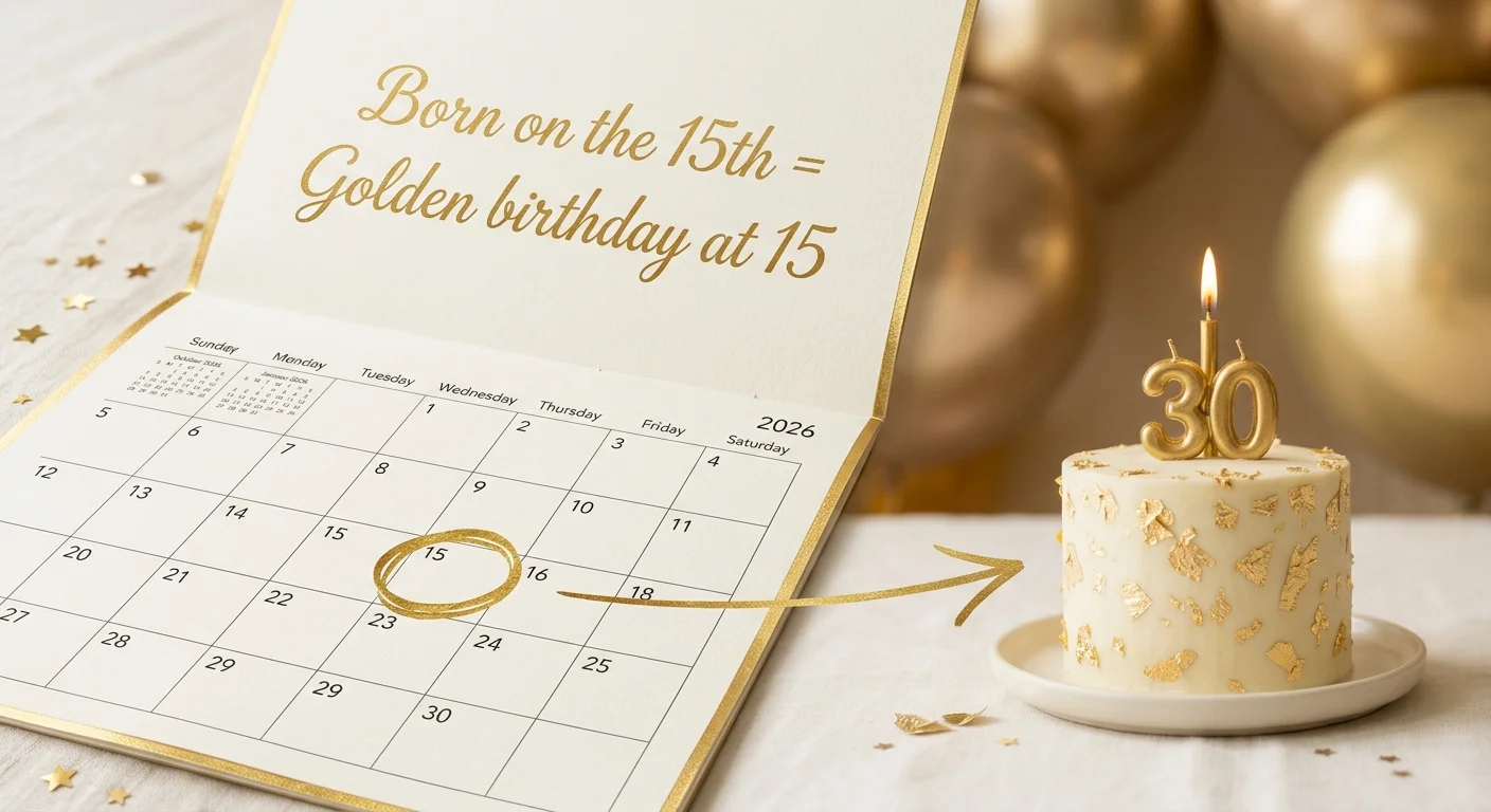 Calendar graphic showing a birth date circled in gold with an example of how to calculate your golden birthday age